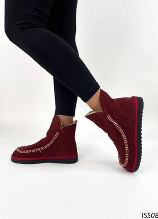Жіночі черевики уггі бордові, натуральна замша6 фото