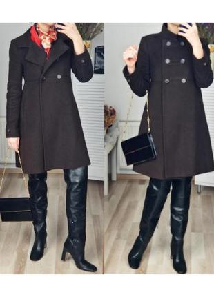 Шерстяное миди пальто женское zara шерстяное пальто а силуэт милитари пальто коричневое1 фото