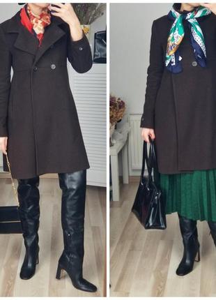 Шерстяное миди пальто женское zara шерстяное пальто а силуэт милитари пальто коричневое3 фото