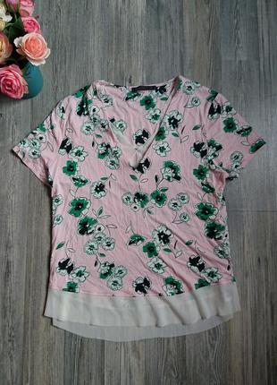 Красивая женская розовая блуза в цветы блузка блузочка футболка р.46/48/502 фото