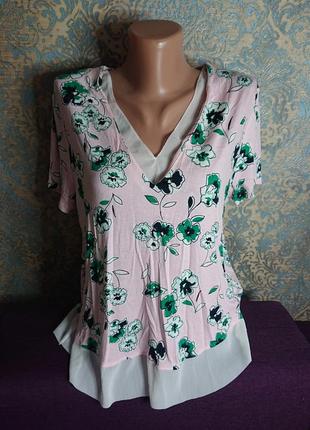 Красивая женская розовая блуза в цветы блузка блузочка футболка р.46/48/505 фото