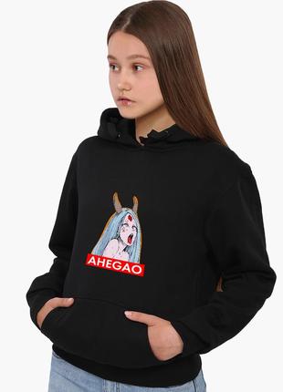 Худи женский ахэгао девушка рот лого (ahegao girl logo) кенгуру (8921-3508) черный xxl3 фото