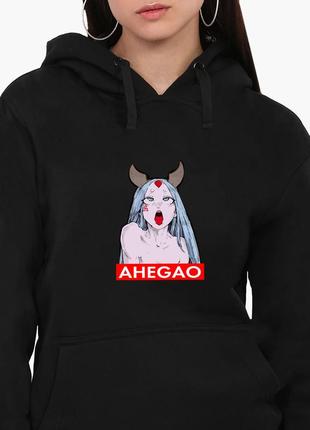 Худи женский ахэгао девушка рот лого (ahegao girl logo) кенгуру (8921-3509) черный m