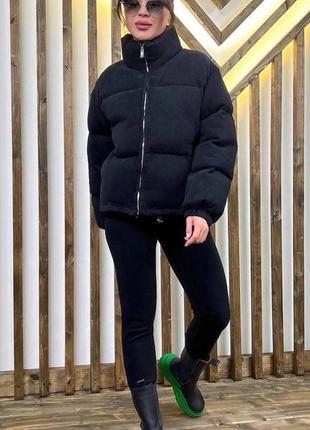 Костюм спортивный прогулочный двойка куртка дутик пуффер короткая штаны на флисе с начесом тёплый зима осень изумруд зеленая серый черный бежевый4 фото