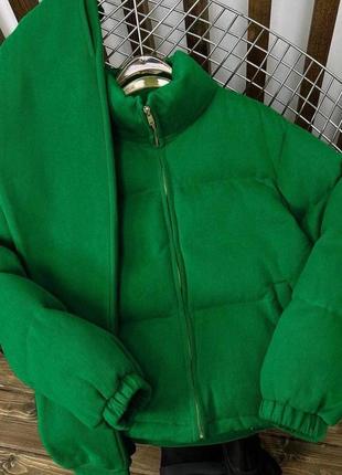 Костюм спортивный прогулочный двойка куртка дутик пуффер короткая штаны на флисе с начесом тёплый зима осень изумруд зеленая серый черный бежевый3 фото