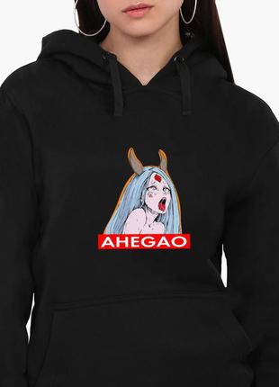 Худи женский ахэгао девушка рот лого (ahegao girl logo) кенгуру (8921-3508) черный l1 фото