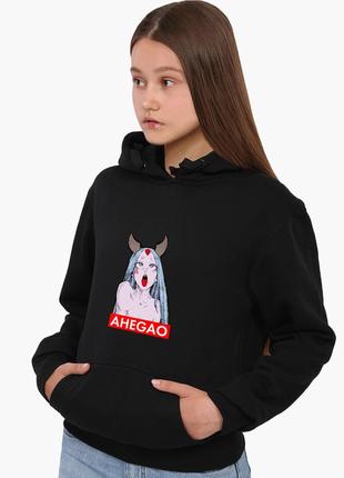 Худи женский ахэгао девушка рот лого (ahegao girl logo) кенгуру (8921-3509) черный xl3 фото