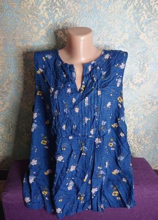 Красивая синяя блуза вискоза блузка блузочка большой размер батал 52/54