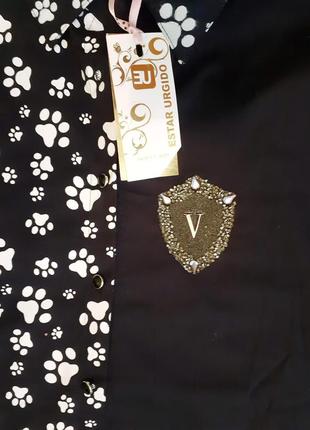 Блузка рубашка женская коттоновая черная  с принтом кошки рукав 3/4   52  565 фото
