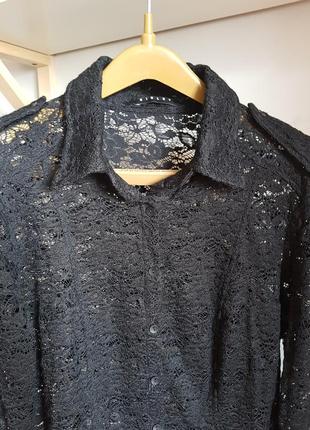 Черная гипюровая блузка рубашка2 фото