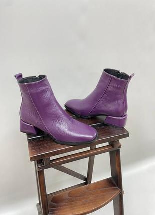 Женские ботинки на змейке из натуральной кожи сливового цвета на невысоком каблуке1 фото