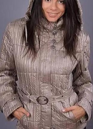 Куртка женская демисезонная под пояс с капюшоном бежевый капучино  46  48   522 фото