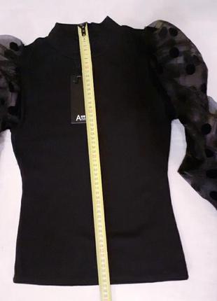 Гольф блузка облегающая нарядная с  прозрачным пышным рукавом красная5 фото
