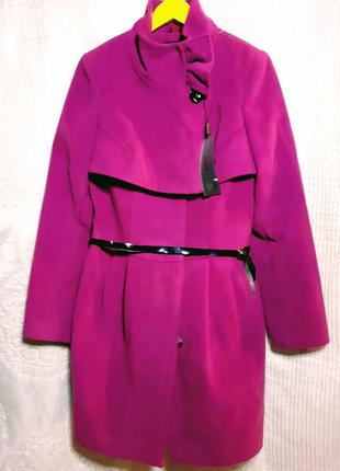 Пальто шерстяное элегантное яркое розовое  кашемировое 46-481 фото