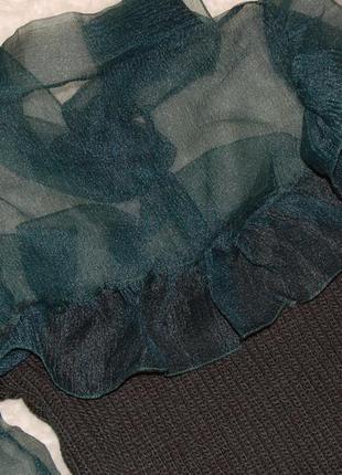 Ефектний смарагдовий джемпер з органзою і об'ємними рукавами /светр в стилі zara6 фото