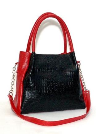 Вишукана шкіряна червона+чорна кроко жіноча сумка, кольори в асортименті6 фото