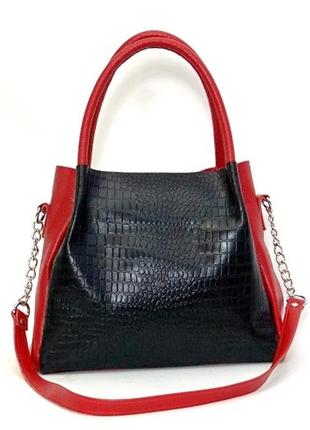 Вишукана шкіряна червона+чорна кроко жіноча сумка, кольори в асортименті8 фото