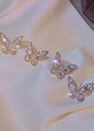 Сияющие серёжки с бабочками, сережки с бабочками, украшение, подарок, серебро, бабочки, серьги, золото6 фото