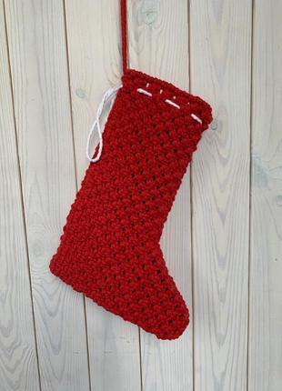 Різдвяна шкарпетка новогодний сапожек сапог носок макраме7 фото