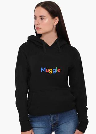 Худи женский гугл (muggle google) кенгуру (8921-3429) черный m2 фото