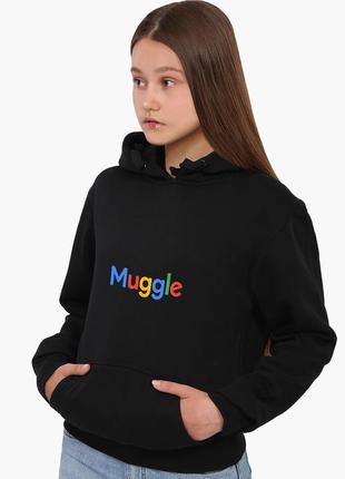 Худи женский гугл (muggle google) кенгуру (8921-3429) черный m3 фото