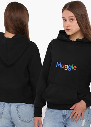 Худи женский гугл (muggle google) кенгуру (8921-3429) черный m4 фото