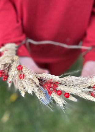 Букет український з колосками і калиною. букет з пшеницею