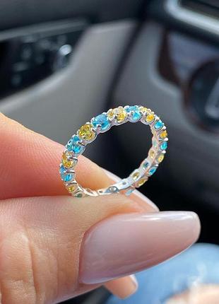 🇺🇦кольца серебро 925°, желто-голубая, разноцветная, флаг украины, патриотические изделия, 1266.10
