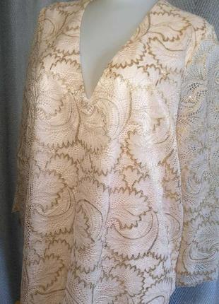 Женская гипюровая кружевная блуза, шикарная нарядная новогодняя блестящая пудровая  блузка.лонгслив,7 фото