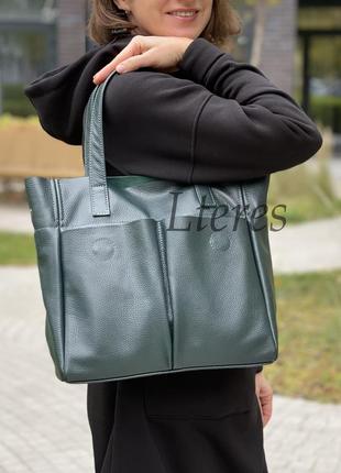 Шкіряна темно-зелена сумка, кольори в асортименті3 фото