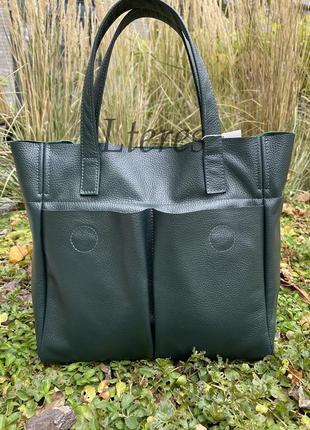 Шкіряна темно-зелена сумка, кольори в асортименті2 фото