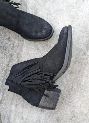 Замшевые черные ковбоские низкие ботинки казаки, ковбойки с бахромой 40-41 размер