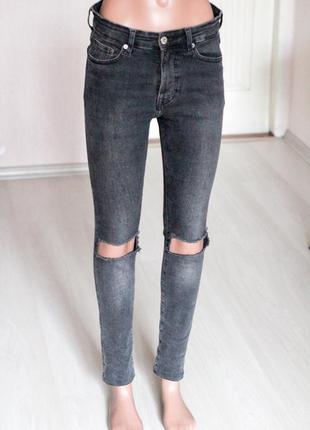 Серые узкие джинсы скинни 38 размер завышенная талия denim co