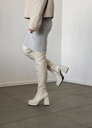 Дизайнерські ботфорти панчохи шкіряні с квадратним носком на високих підборах 9см4 фото