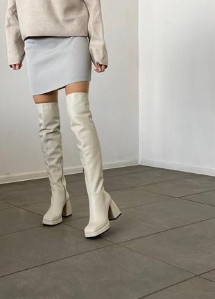 Дизайнерські ботфорти панчохи шкіряні с квадратним носком на високих підборах 9см3 фото
