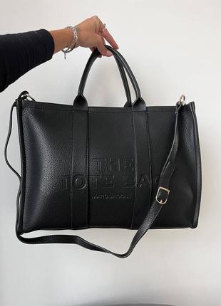 Черная большая сумка шопер в стиле marc jacobs tote bag black7 фото