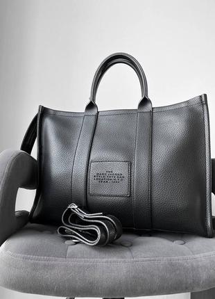 Черная большая сумка шопер в стиле marc jacobs tote bag black4 фото