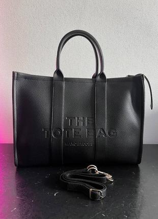 Черная большая сумка шопер в стиле marc jacobs tote bag black3 фото