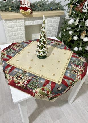 Скатертина новорічна "новорічна казка" 97х100 см. гобеленова, золотий люрекс