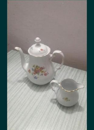 Чайник большой и молочник ссср набор с цветочками juptin кувшин