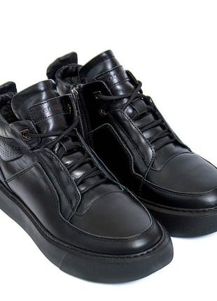 Чоловічі зимові шкіряні черевики zg black new exclusive1 фото