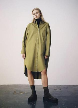 Платье-рубашка zara в цвете хаки 6