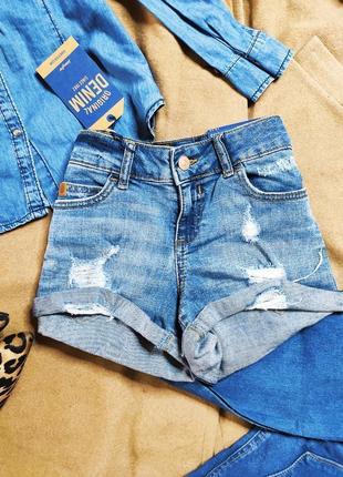 Jennyfer шорти джинсові блакитні сині рвані нові короткі з високою посадкою5 фото