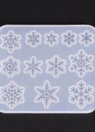 Форма для эпоксидной смолы finding молд снежинка 12 видов белый силиконовый 80 мм х 70 мм f033-04b