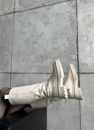 Якісна натуральна шкіра ❤️ жіночі чоботи труби беж, чорний2 фото