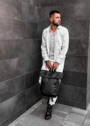 Чоловічий рюкзак роллтоп з pu шкіри з відділенням для ноутбука, чорний міський2 фото