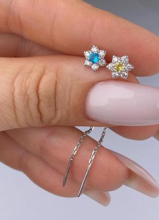 🇺🇦 серьги перетяжки серебро 925°, разноцветные, желто-голубые, патриотические, 0453.95р