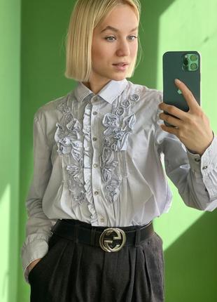 Женская классическая хлопковая рубашка в полоску3 фото