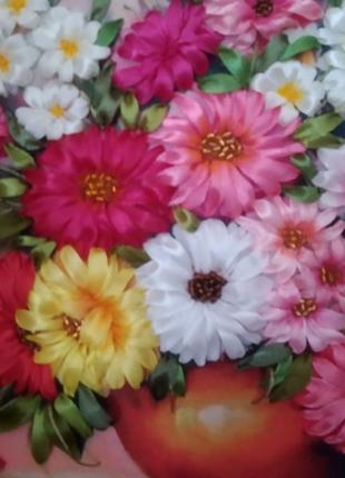 Картина с вышивкой лентами "осенние цветы"2 фото