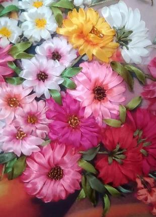 Картина с вышивкой лентами "осенние цветы"4 фото